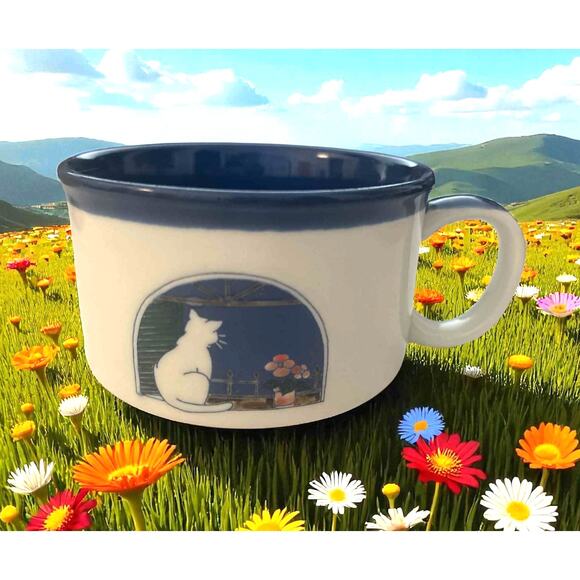 Vintage Otagiri Cat in Window Soup Mug Made in Japan Ceramic Coffee Cup 1980s - Picture 1 of 5